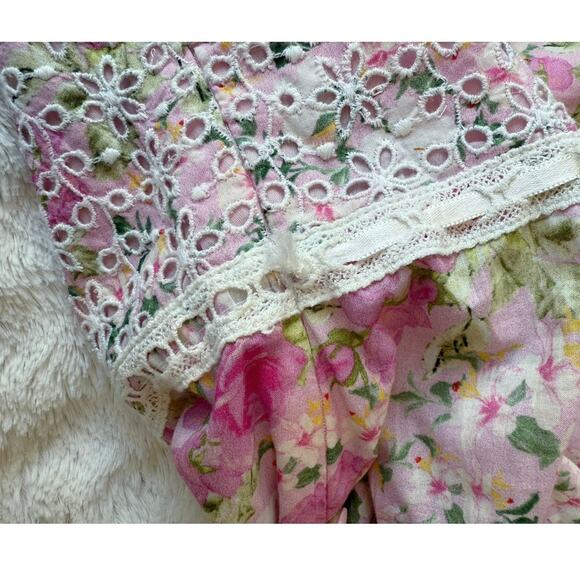 LoveShackFancy 🌷 Cottagecore Pink Floral Embroidered Lace Rare Midi Dress sz 0 - Picture 15 of 15
